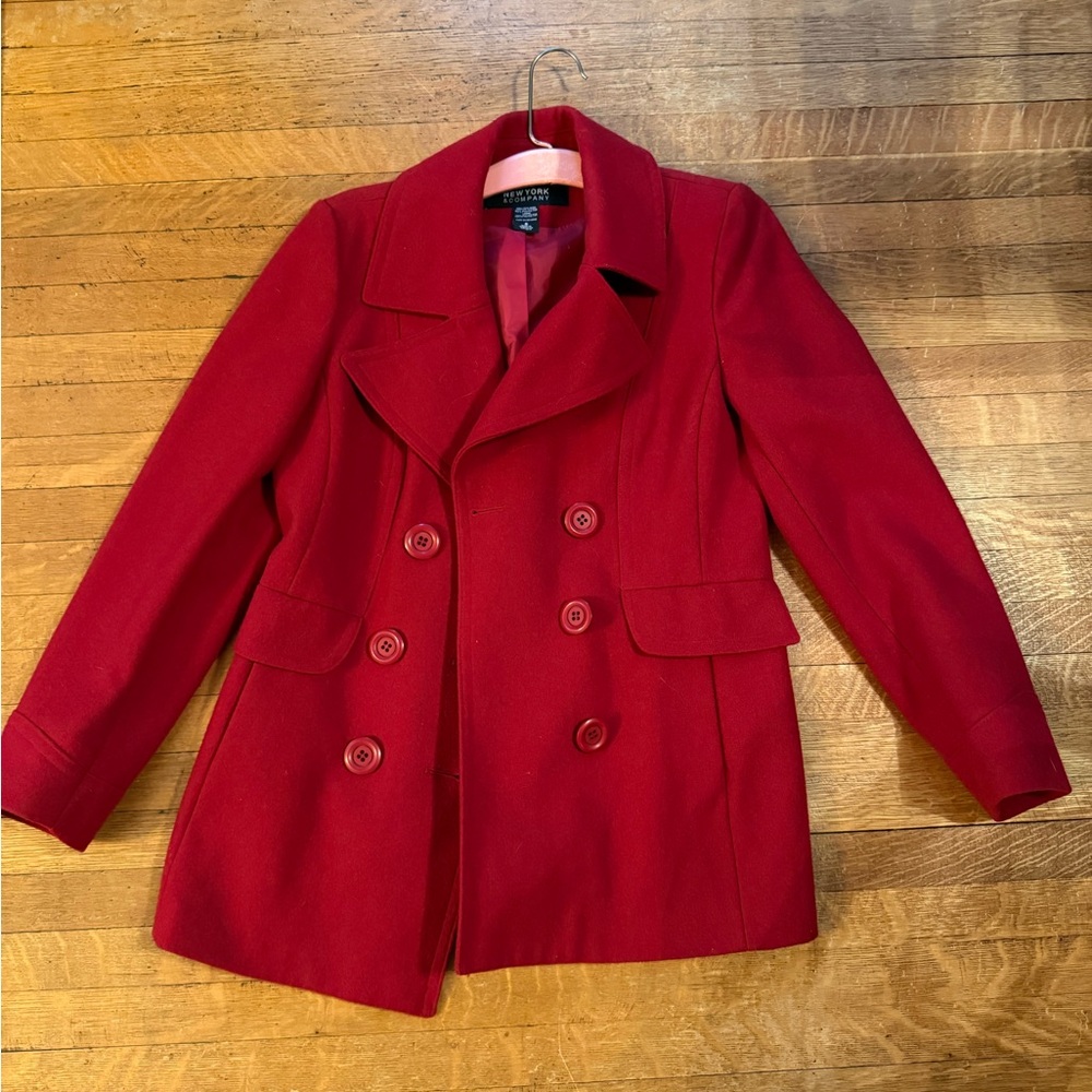 New York & Company Vibrant Red Pea Coat